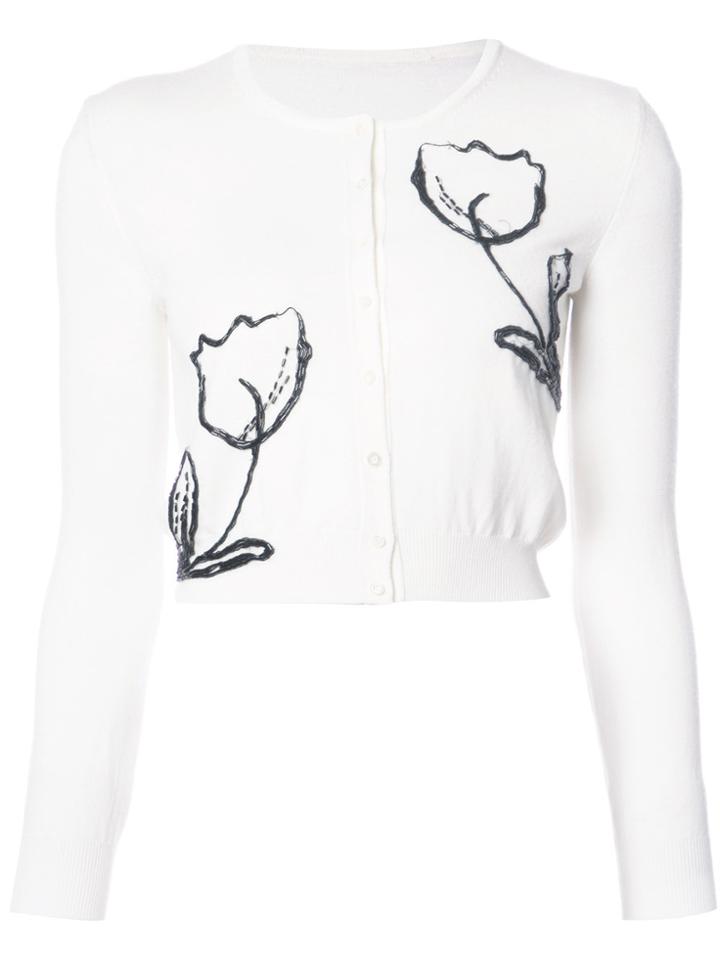 Oscar De La Renta Beaded Floral Embroidered Cardigan - White