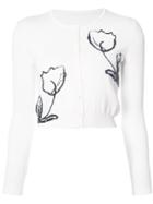 Oscar De La Renta Beaded Floral Embroidered Cardigan - White