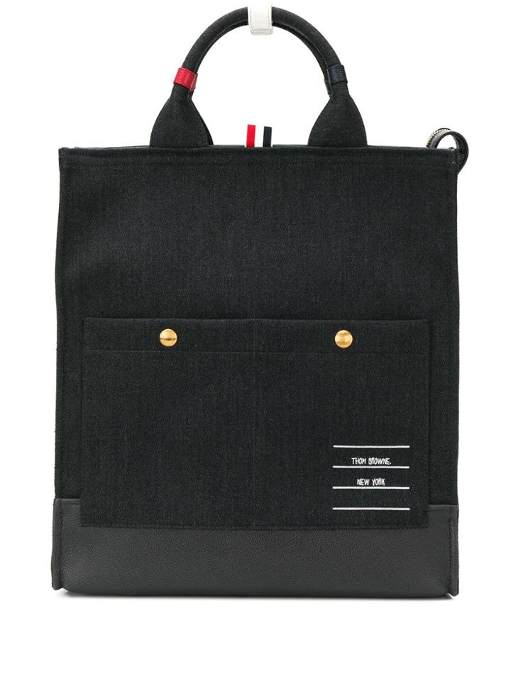 Thom Browne Shiny Paper Label Lined Tote Bag - Grey