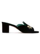 Blue Bird Shoes Embroidered Suede Mules - Black