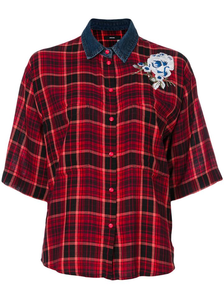 Diesel Check Flower Appliqué Shirt - Red
