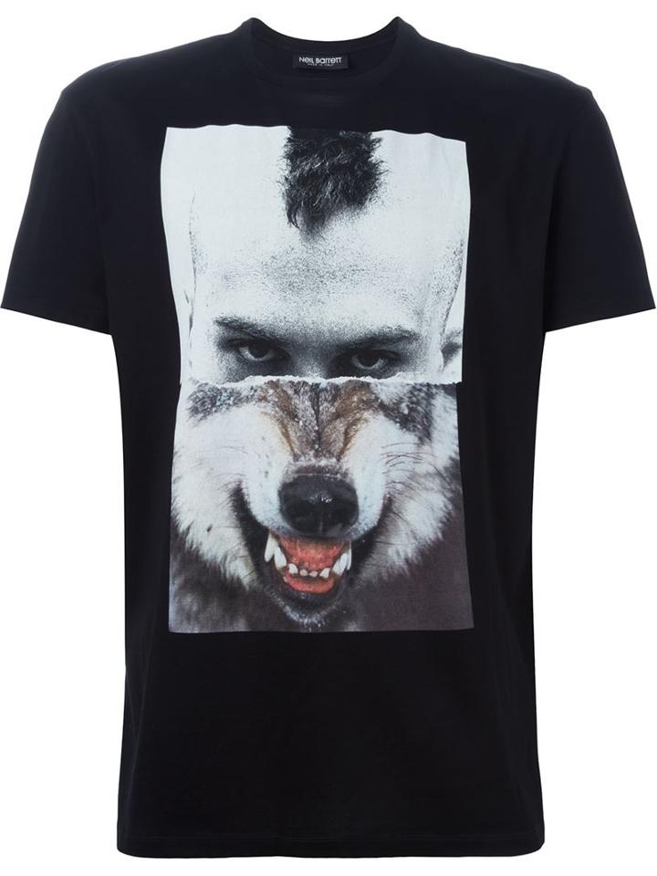Neil Barrett Split Portrait T-shirt, Men's, Size: M, Black, Cotton