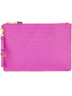 Moschino - Logo Embossed Clutch - Women - Leather - One Size, Women's, Pink/purple, Leather