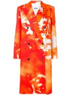 Msgm Abstract Print Double Breasted Coat - Orange
