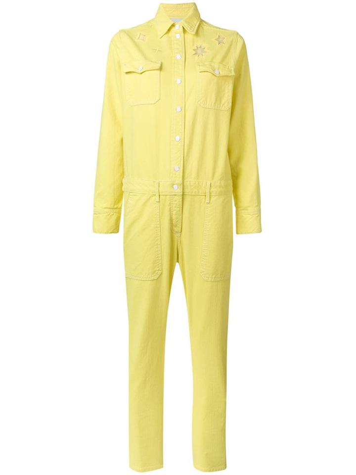 Mira Mikati It's Magic Embroidered Denim Jumpsuit - Yellow