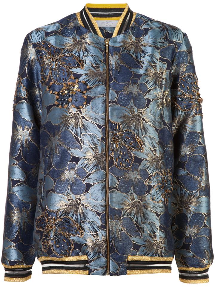 Patbo Hand-embroidered Jacquard Bomber Jacket - Blue