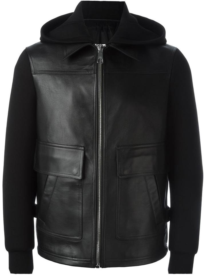 Neil Barrett Leather Hooded Jacket, Men's, Size: S, Black, Viscose/polyurethane/lamb Skin/polyester