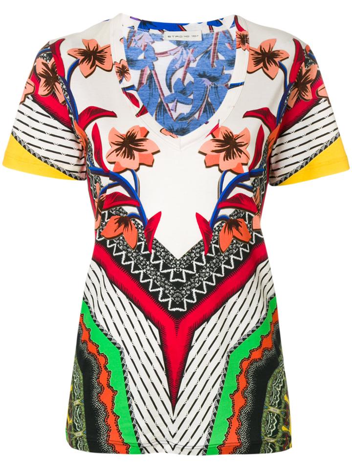 Etro Patterned V-neck T-shirt - Multicolour