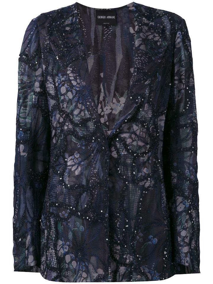 Giorgio Armani - Sequin Embellished Jacket - Women - Silk/cotton/polyamide/viscose - 42, Blue, Silk/cotton/polyamide/viscose
