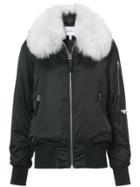 Derek Lam 10 Crosby Fox Fur Collar Bomber Jacket - Black