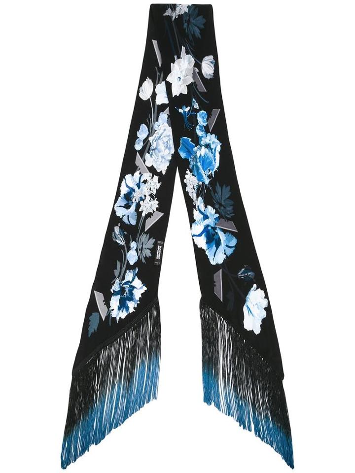 Rockins 'flora' Skinny Fringed Scarf, Women's, Blue, Silk