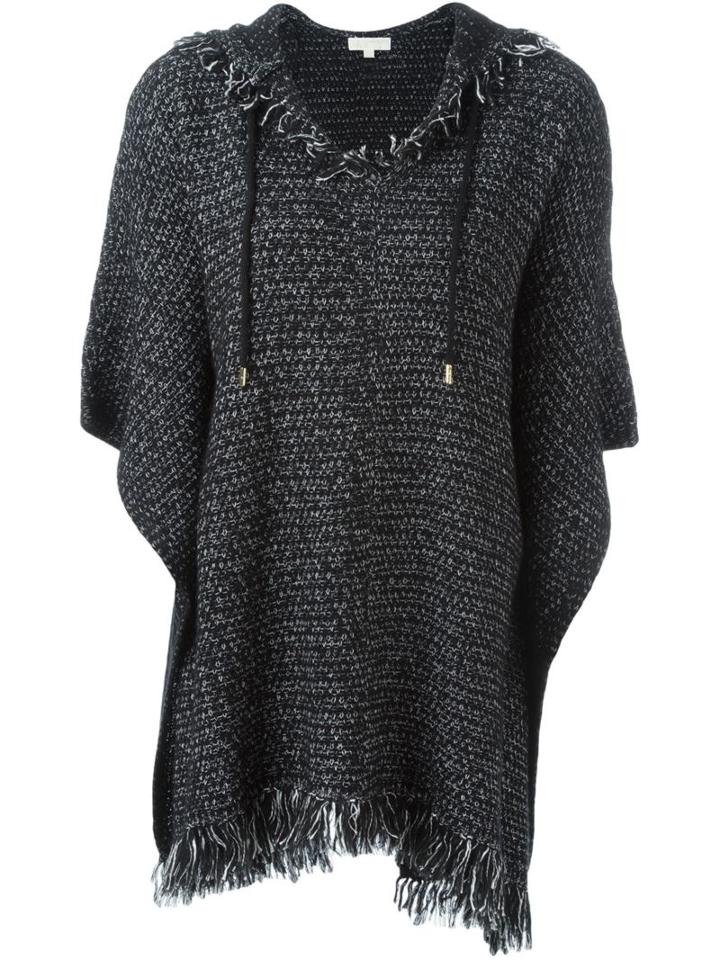 Michael Michael Kors Frayed Edge Hooded Jumper, Women's, Size: Large, Black, Linen/flax/acrylic/nylon/alpaca