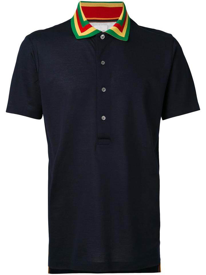 Stripe Collar Piquet Polo Shirt - Men - Cotton - L, Blue, Cotton, Paul Smith