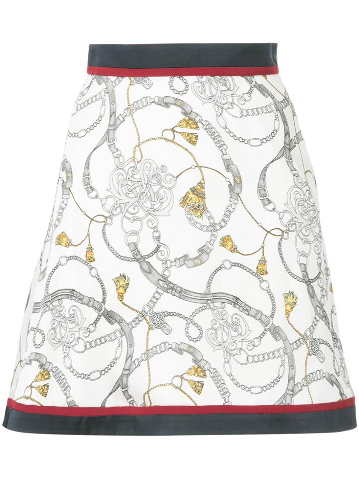 Loveless Contrast Trim Printed Skirt - White