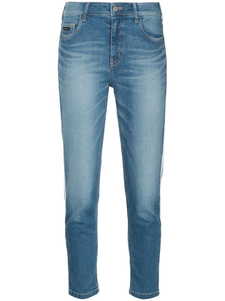 Loveless Side-stripe Cropped Jeans - Blue