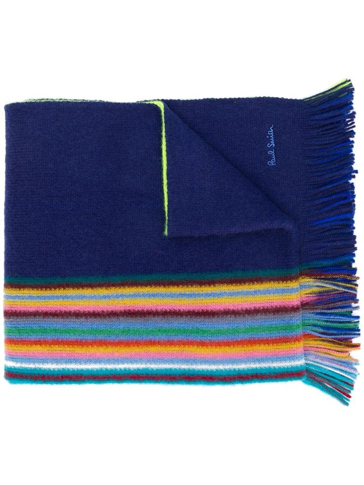 Paul Smith Stripe Print Scarf - Blue