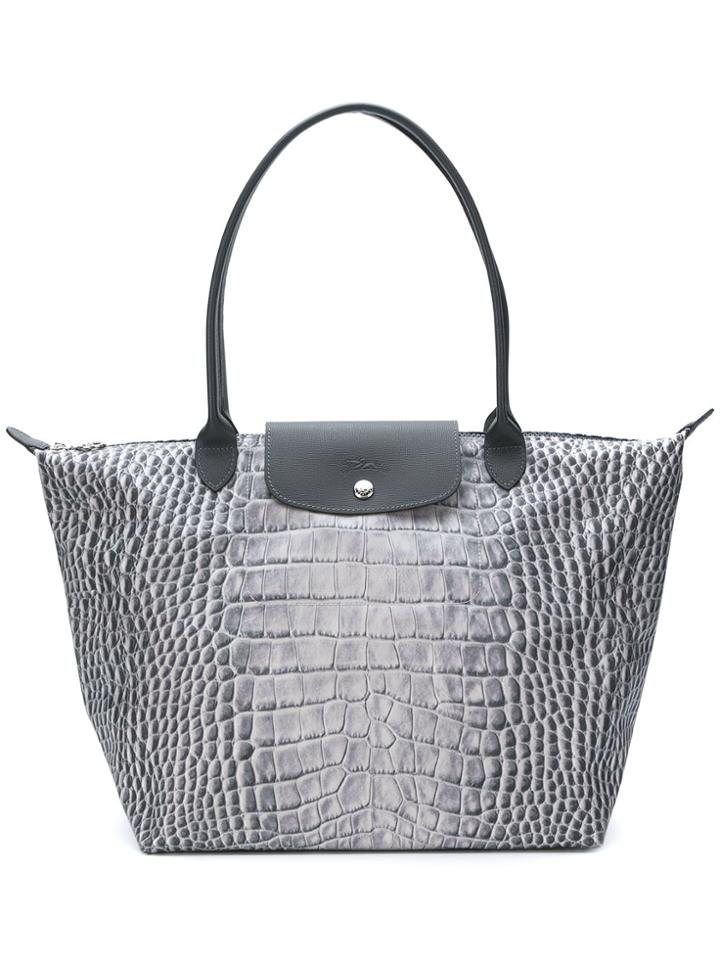 Longchamp Snakeskin Print Tote Bag - Grey