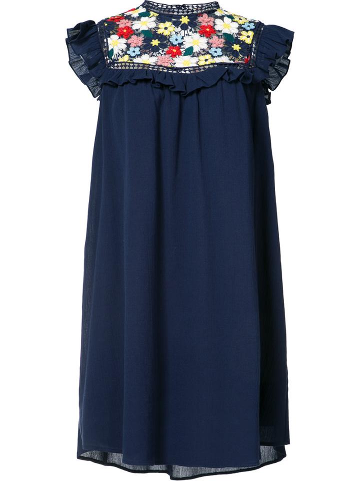 Sea Floral Knit Panel Dress, Women's, Size: 2, Blue, Cotton