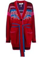 Msgm Knitted Pattern Cardigan - Red