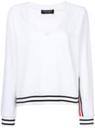 Twin-set - Deep V-neck Stripe Detail Sweater - Women - Cotton/polyester/viscose - Xl, White, Cotton/polyester/viscose