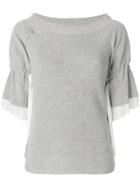 Sacai Ribbed Shortsleeved Knit Top - Grey