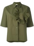 Marni Ruffle Pocket Shirt, Women's, Size: 42, Green, Cotton