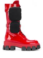 Prada Ridged Sole Pocket Boots - Red