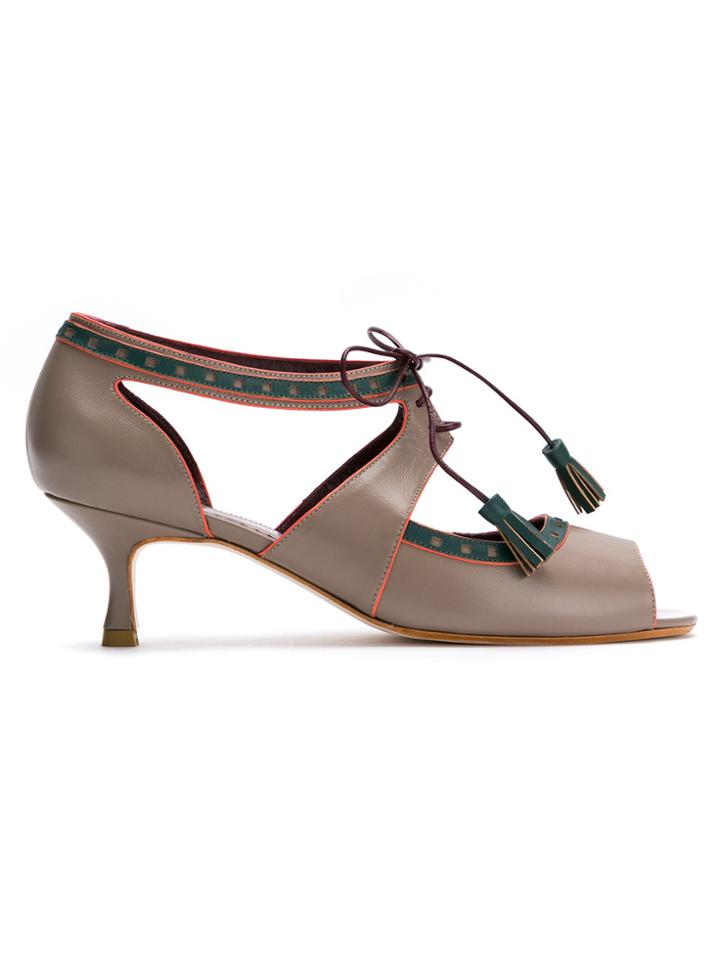 Sarah Chofakian Leather Drawstring Sandals - Nude & Neutrals