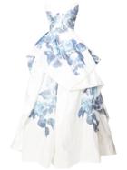 Monique Lhuillier Layered Floral Print Evening Dress - White