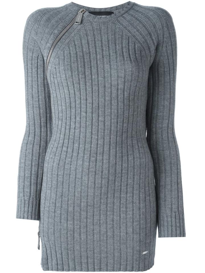Dsquared2 Fitted Ribbed Knit Dress, Women's, Size: 38, Grey, Polyester/wool