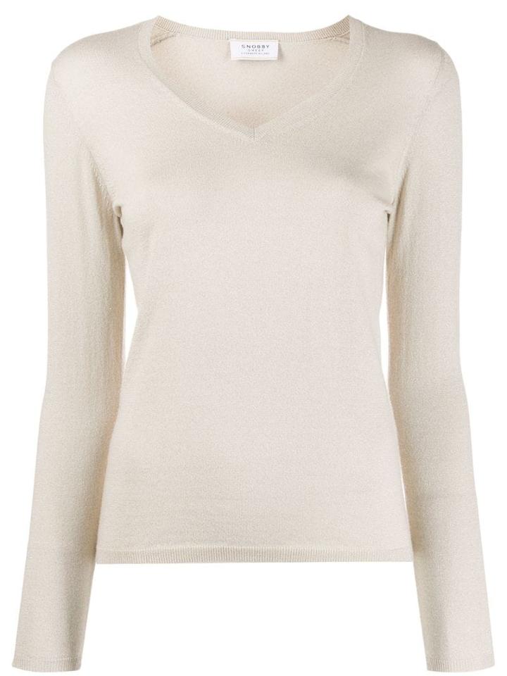 Snobby Sheep Ribbed V-neck Pullover - Neutrals