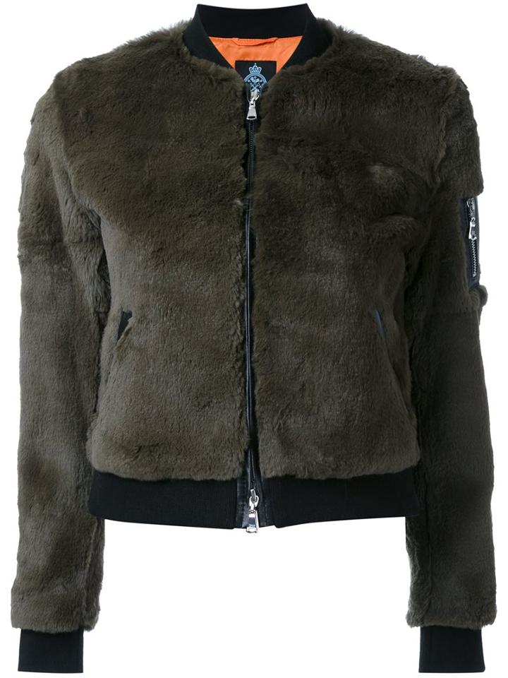 Guild Prime Cropped Bomber Jacket, Women's, Size: 36, Green, Rabbit Fur