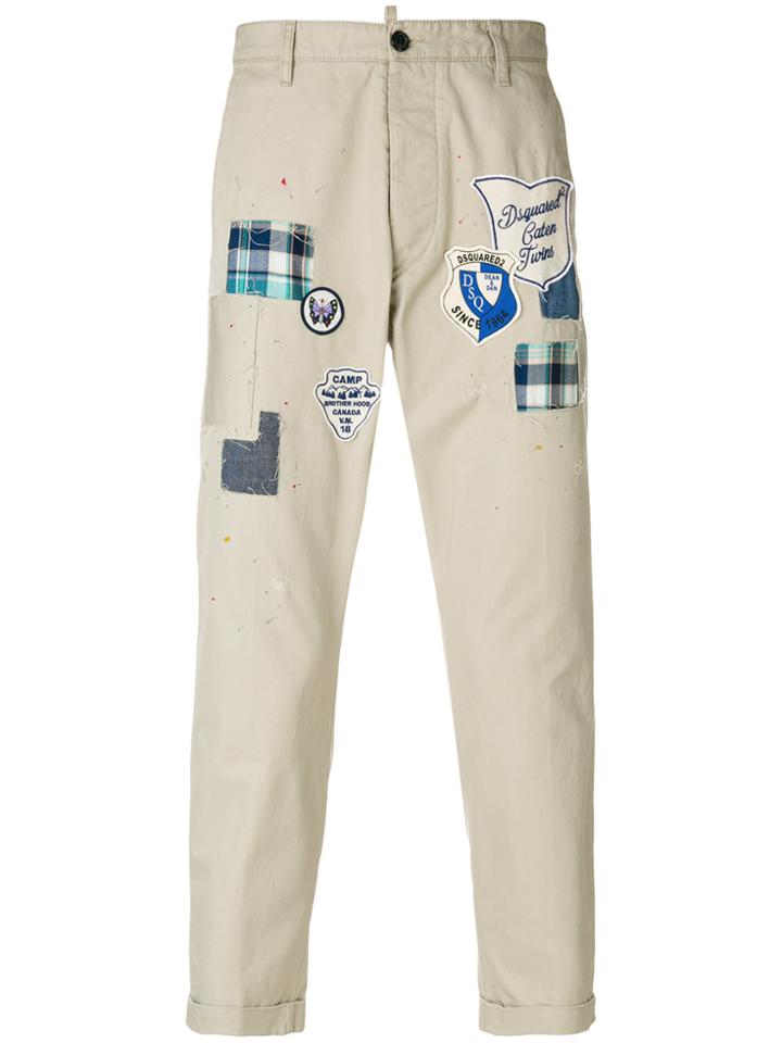 Dsquared2 Patch Detail Slim-fit Trousers - Nude & Neutrals