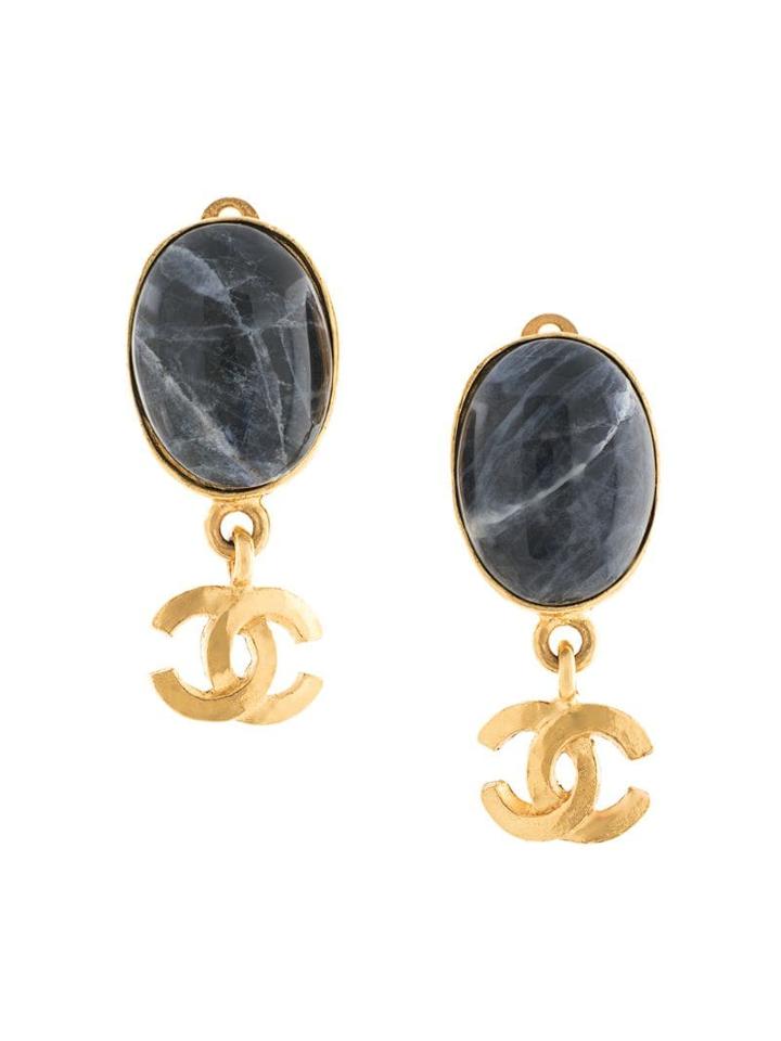 Chanel Pre-owned 1995 Cc Stone Swinging Earrings - Gold