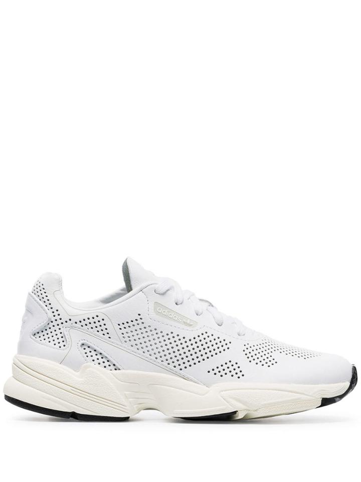 Adidas White Falcon Perforated Leather Sneakers