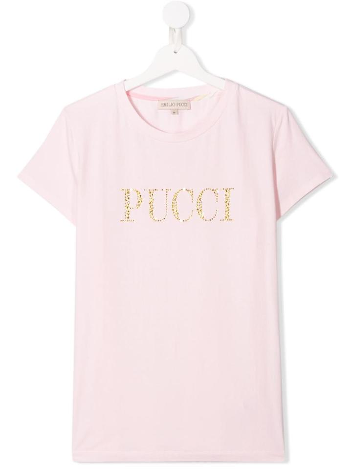 Emilio Pucci Junior Teen Studded Logo T-shirt - Pink