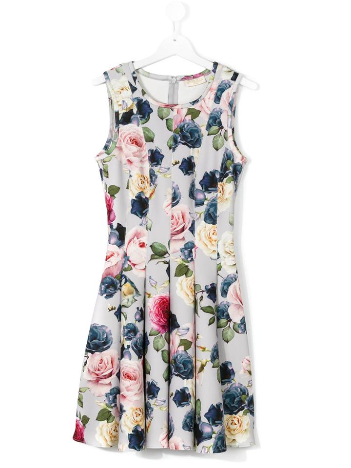 Monnalisa Chic Roses Print Flared Dress - Multicolour