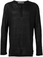 Isabel Benenato - Long Sleeve Henley T-shirt - Men - Linen/flax - M, Black, Linen/flax
