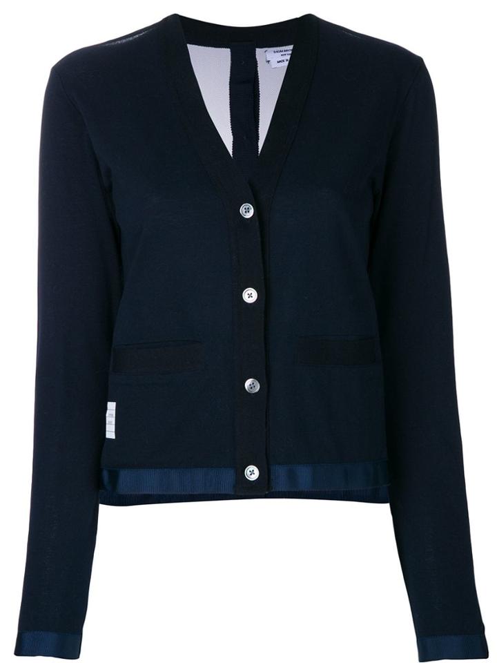 Thom Browne Pique Sheer Back V-neck Cardigan - Blue