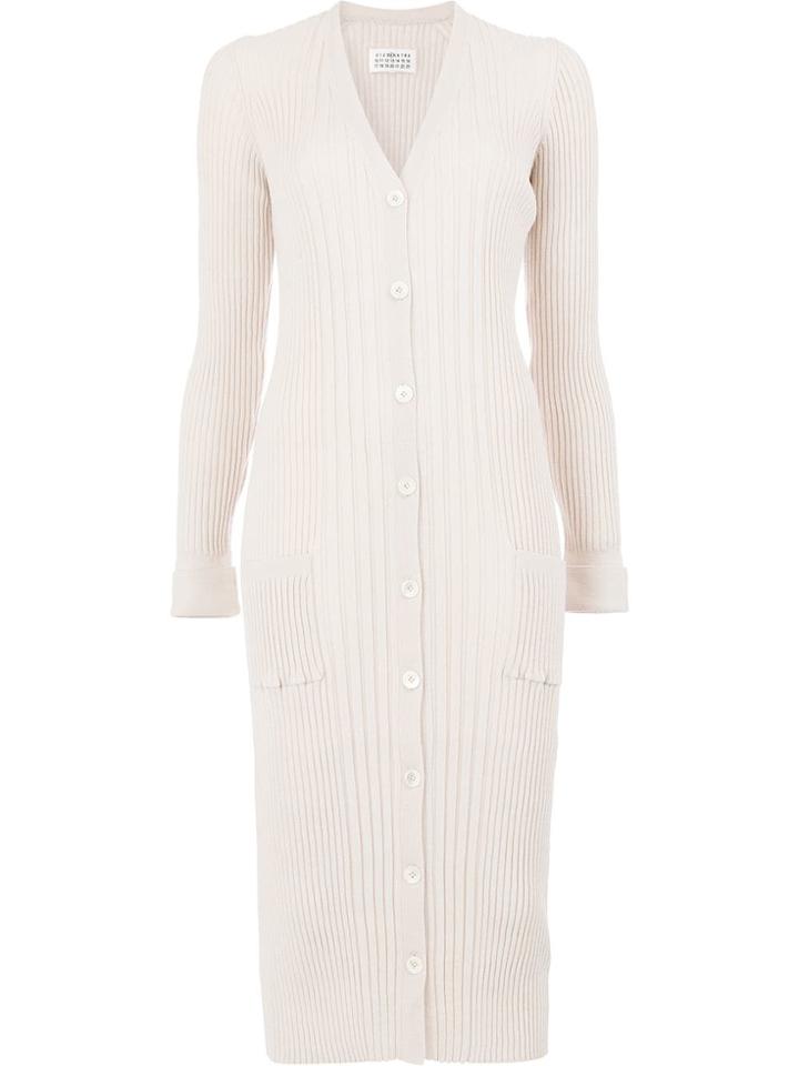 Maison Margiela Ribbed Knit Buttoned Dress - Neutrals