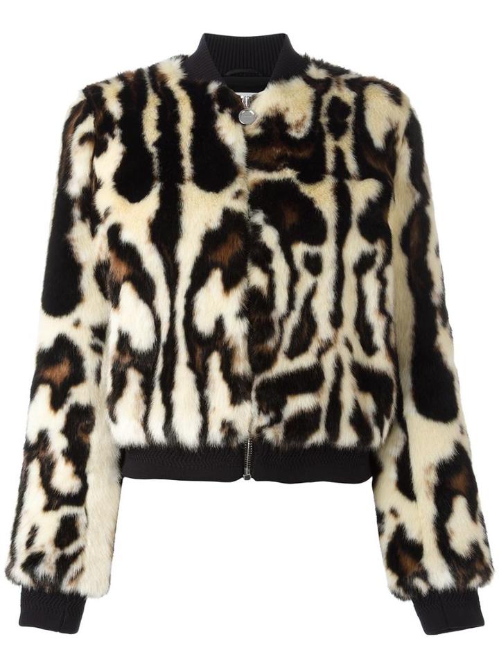 Carven Animal Print Bomber Jacket, Women's, Size: 40, Nude/neutrals, Modacrylic/acetate/viscose/polyurethane