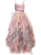 Marchesa - Frill Shift Dress - Women - Silk/nylon/polyester - 12, Pink/purple, Silk/nylon/polyester