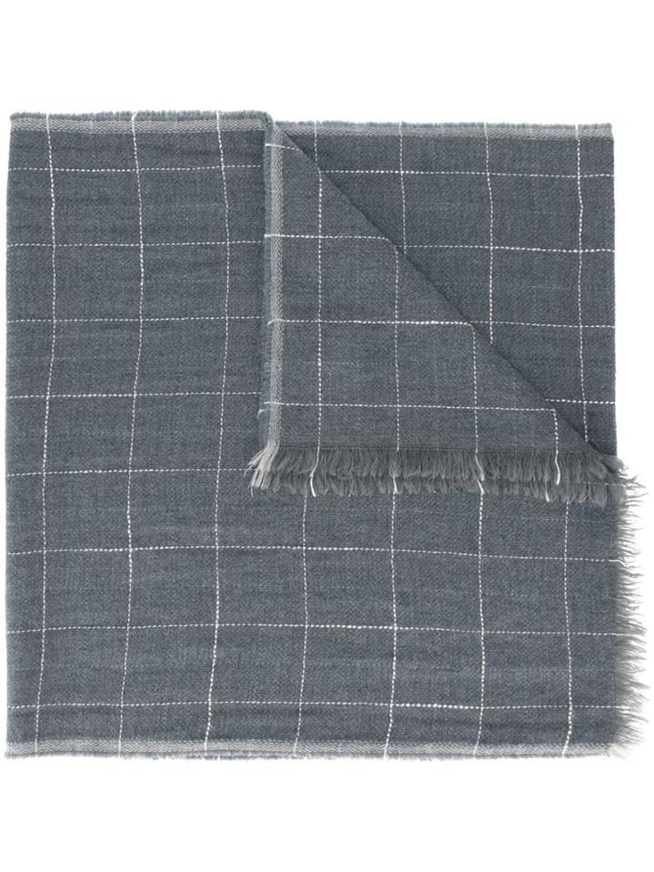 Eleventy Checked Scarf, Men's, Grey, Wool