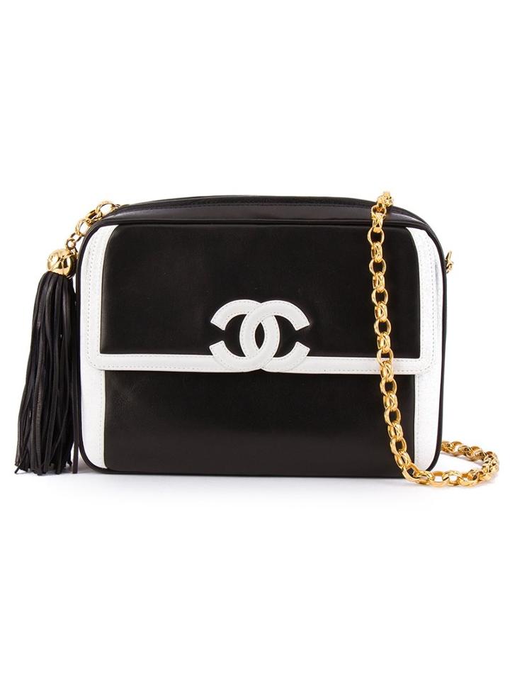 Chanel Vintage Contrast Logo Crossbody Bag, Women's, Black