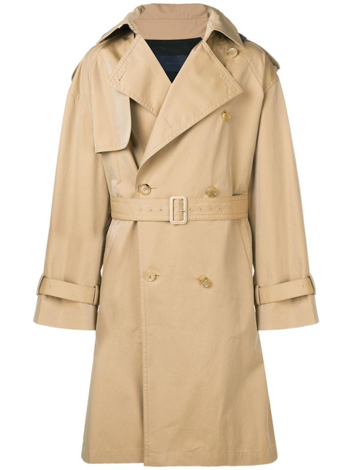 Juun.j Denim Panel Trench Coat - Neutrals