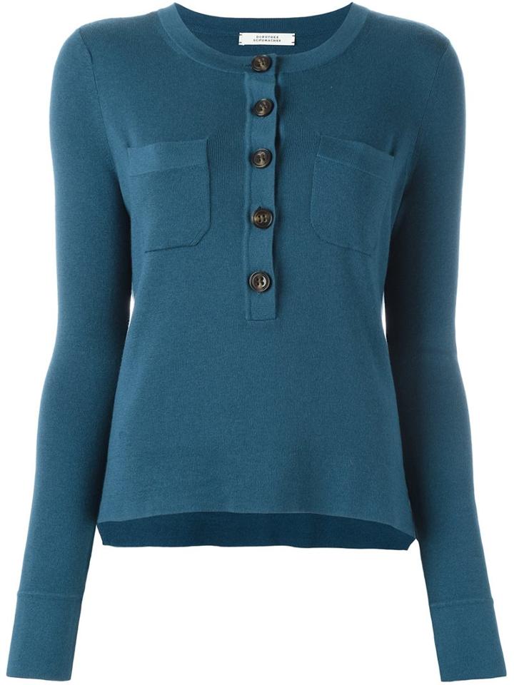Dorothee Schumacher Three Quarter Button Neck Sweater, Women's, Size: 3, Blue, Silk/cashmere