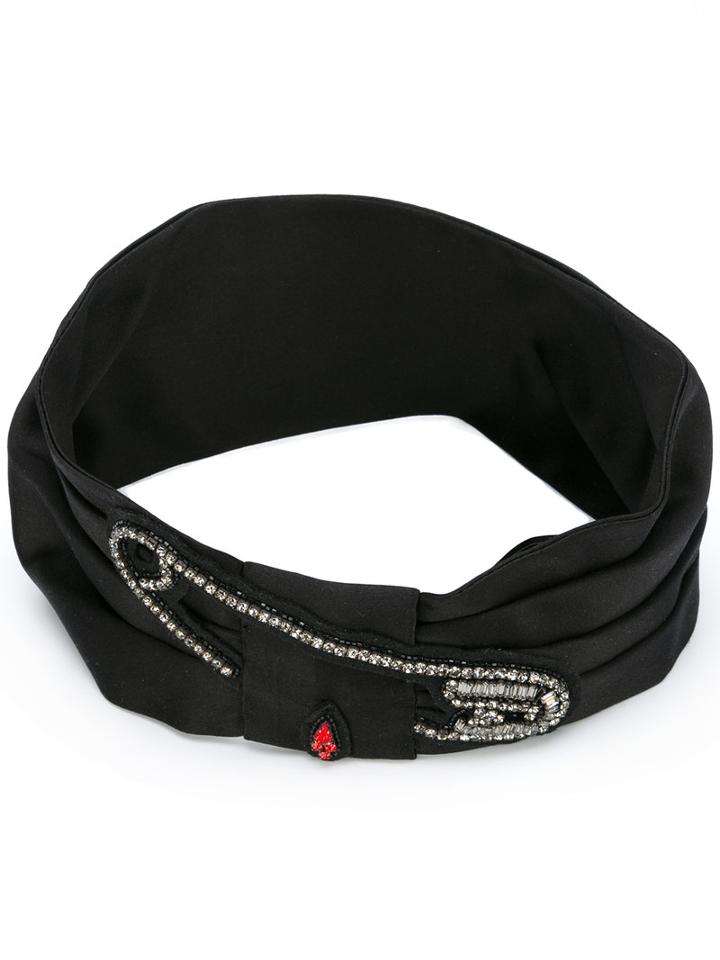 Gucci Safety Pin Detail Headband, Women's, Size: Small, Black, Silk/polyester/glass/brass