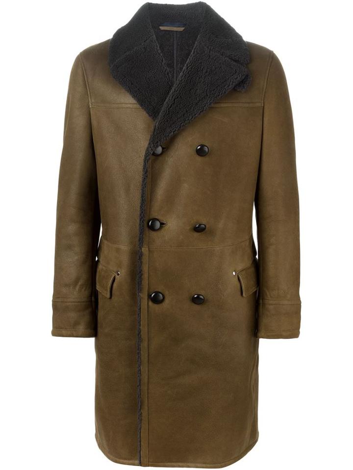 Lanvin Double Breasted Coat, Men's, Size: 50, Brown, Lamb Skin