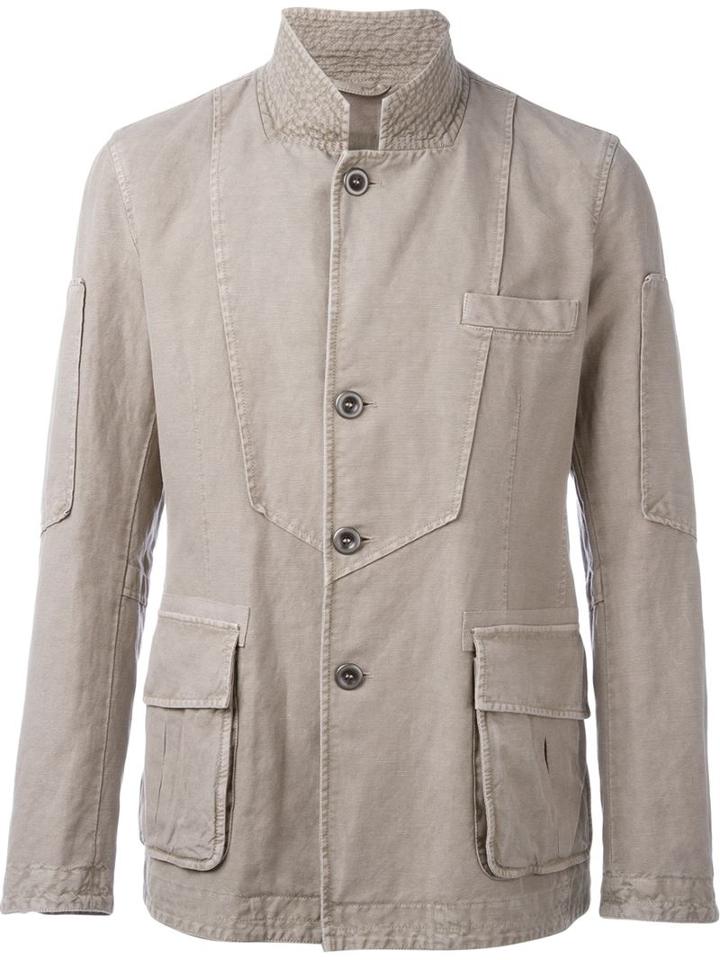 Ermanno Scervino Buttoned Jacket, Men's, Size: 50, Nude/neutrals, Cotton/linen/flax