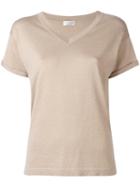 Brunello Cucinelli V-neck Knitted T-shirt, Women's, Size: Large, Nude/neutrals, Silk/cashmere/metallized Polyester/polyamide